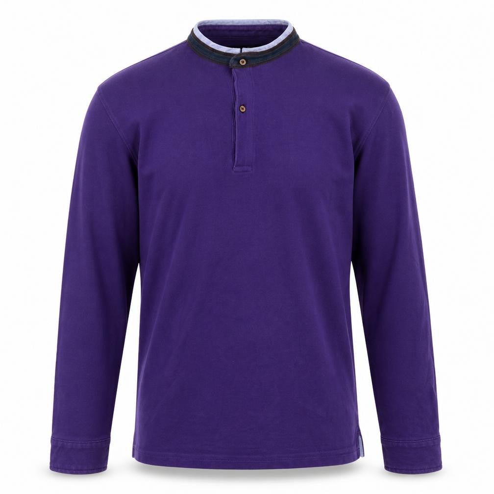 Front view of Massimo Dutti Men's Purple Cotton Long Sleeve Henley Shirt M