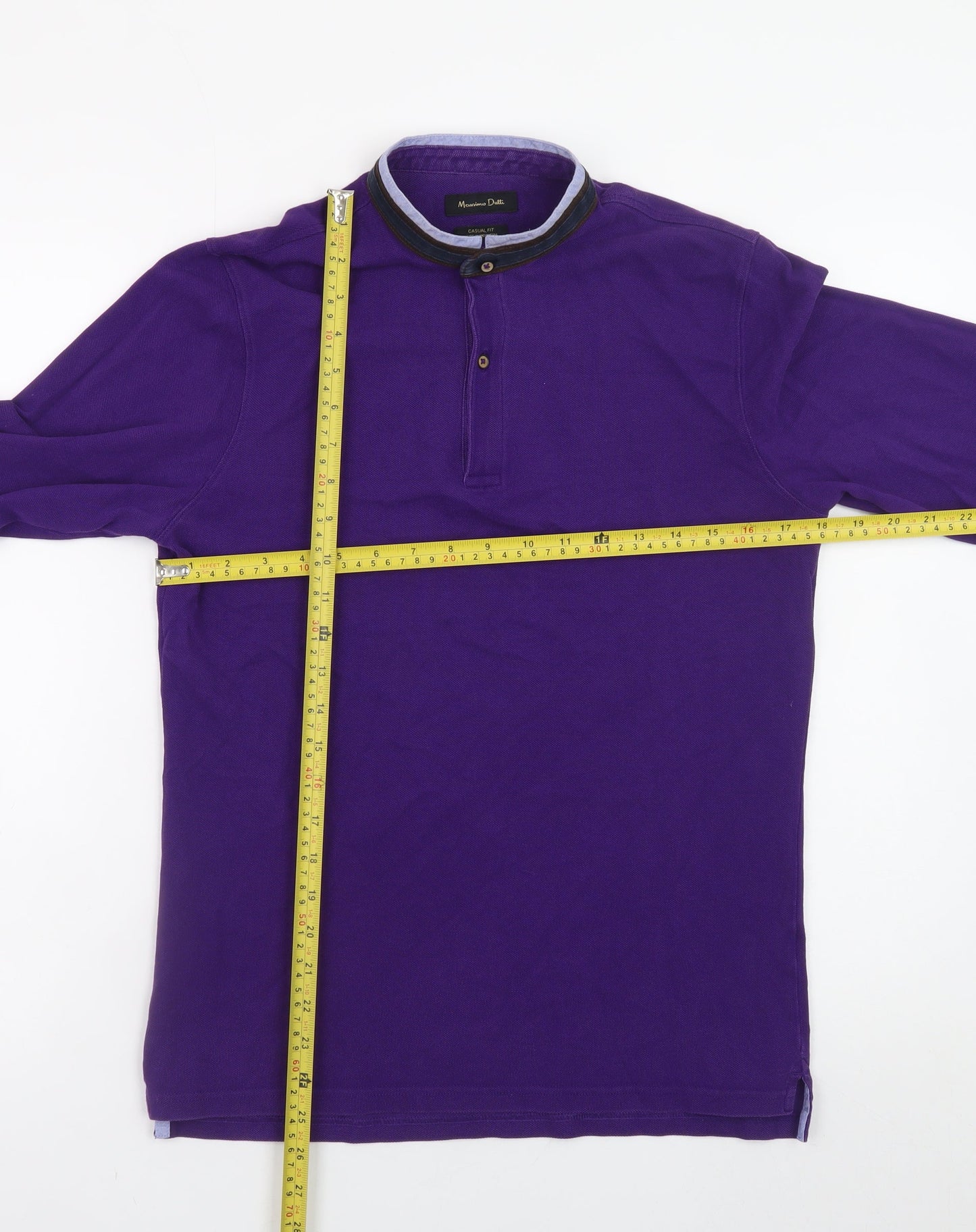 Massimo Dutti Men's Purple Cotton Long Sleeve Henley Shirt M