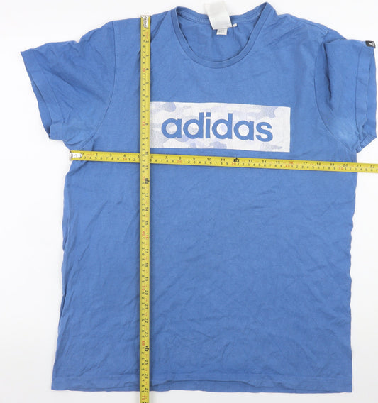 Adidas Men's Blue Graphic Logo Short Sleeve Cotton T-Shirt M