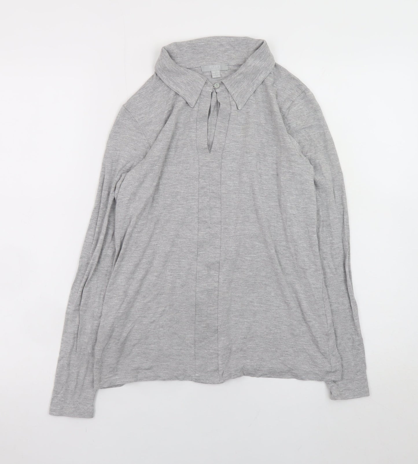Pure Collection Women’s Grey Long Sleeve Collared Jersey Blouse UK 14