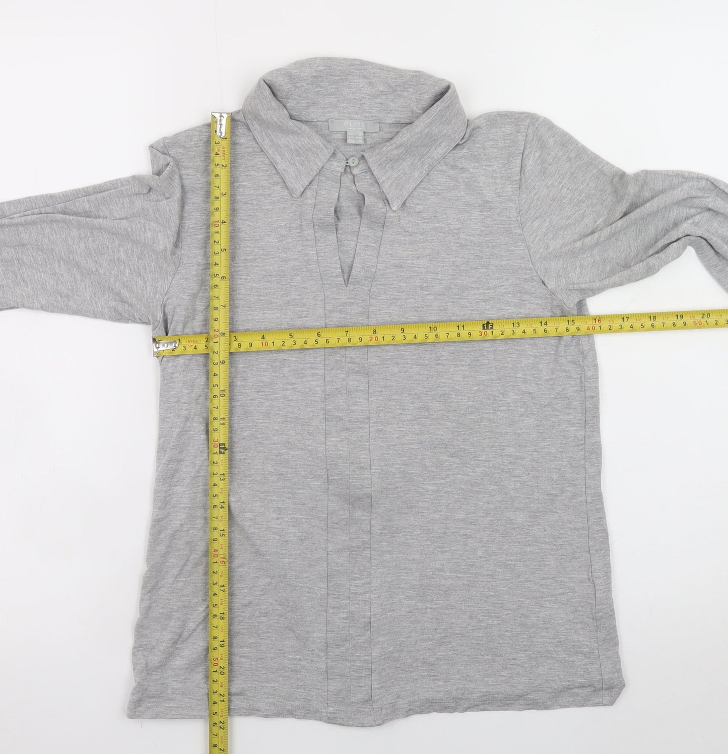 Pure Collection Women’s Grey Long Sleeve Collared Jersey Blouse UK 14