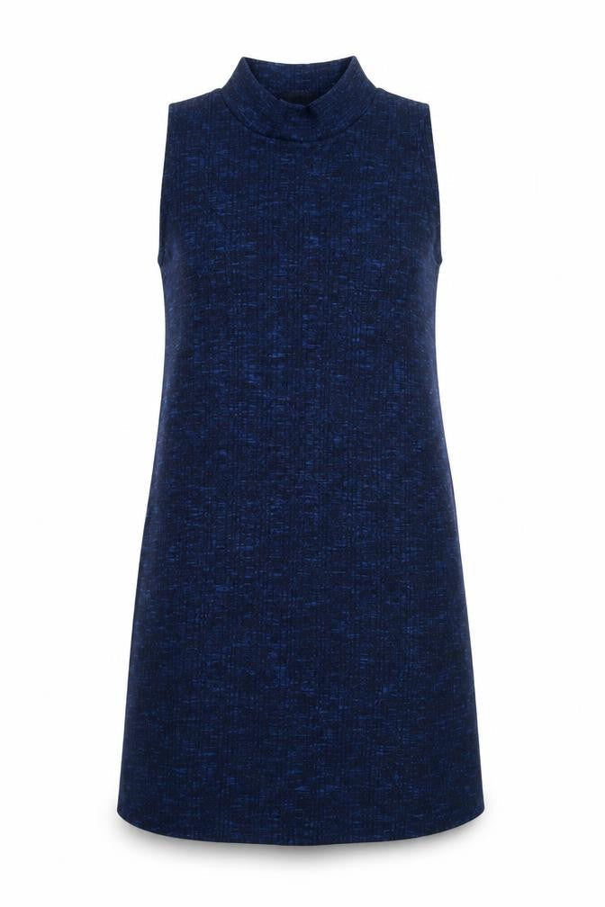 Select Women Blue Size 8 Sleeveless Shift Mock Neck Dress