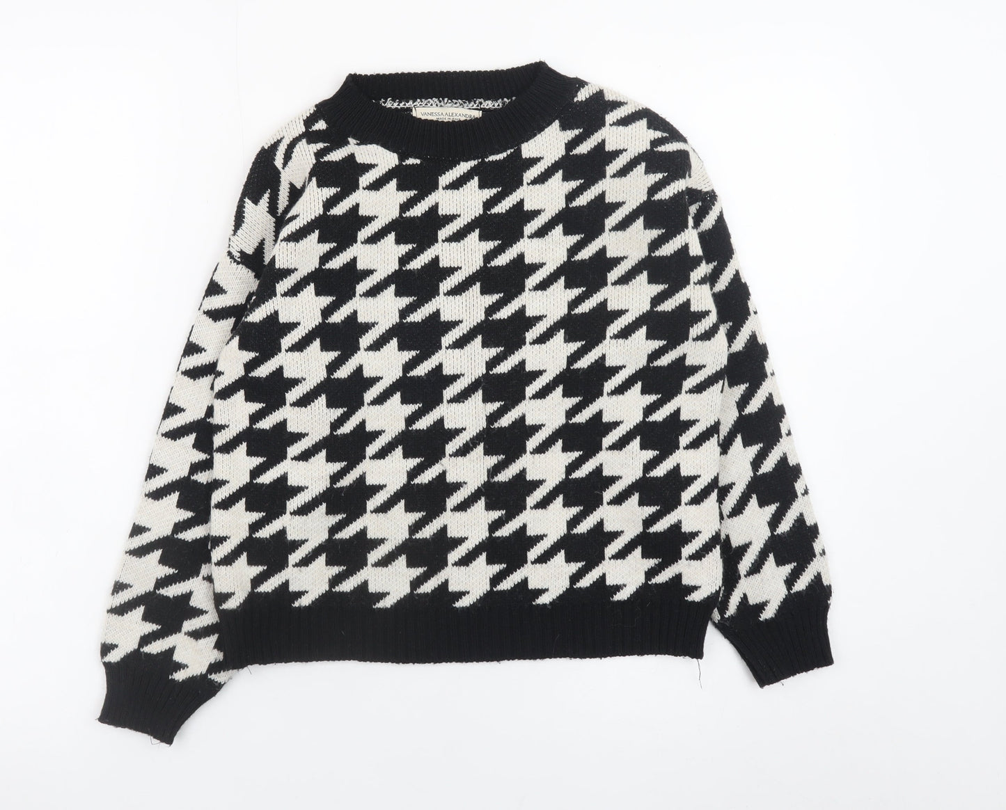 Vanessa Alexandra Women's Black Houndstooth Knit Pullover Jumper Size 12