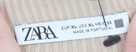 ZARA Women’s Beige Knit Midi Shift Dress XL Sleeveless Button Front