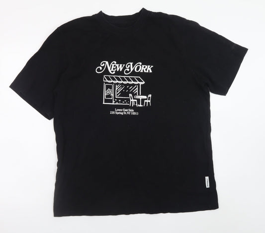 Jack & Jones Men’s Black New York Graphic Cotton T-Shirt XL