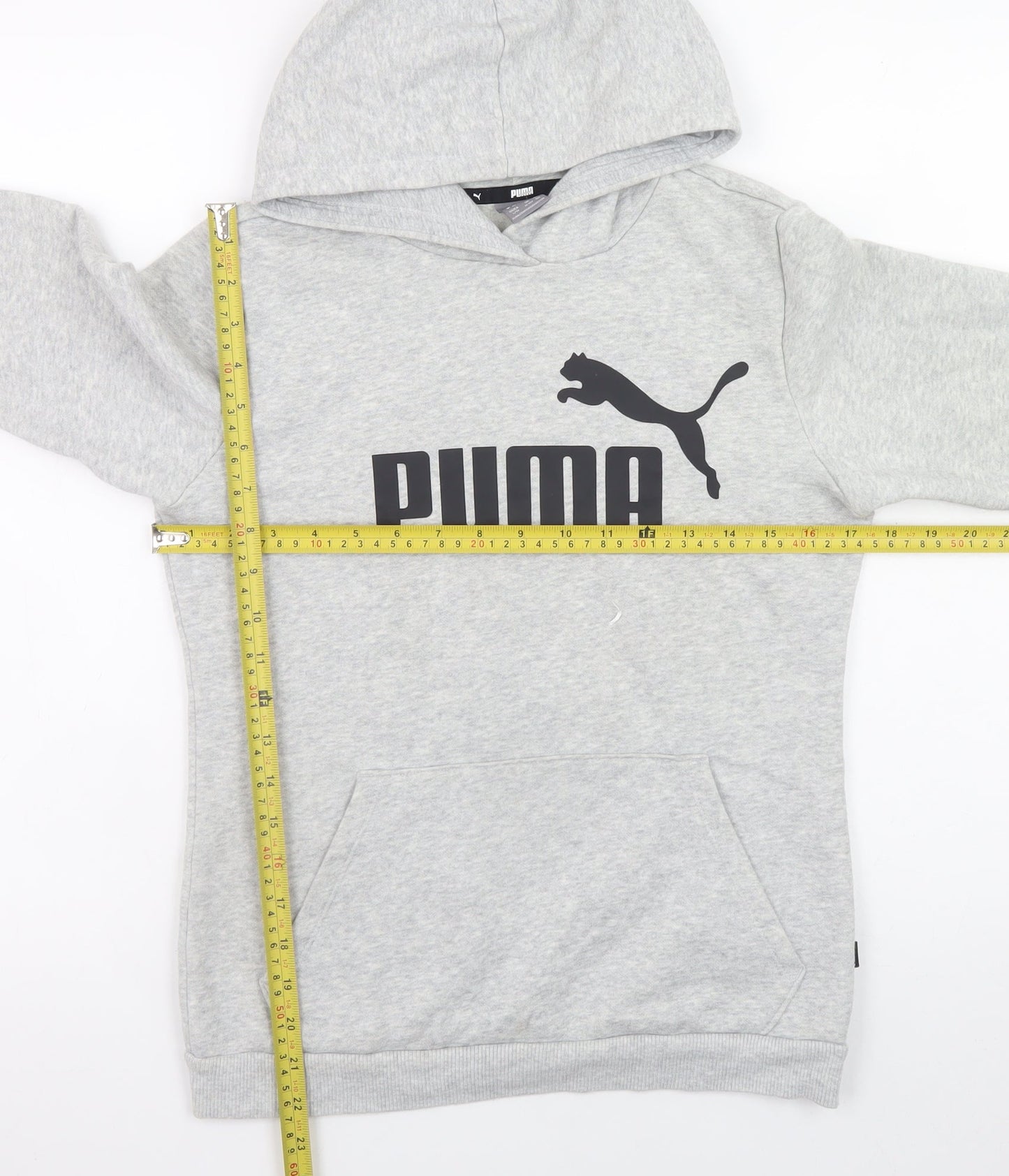 Puma Grey Teens 164 Pullover Hoodie with Logo Front