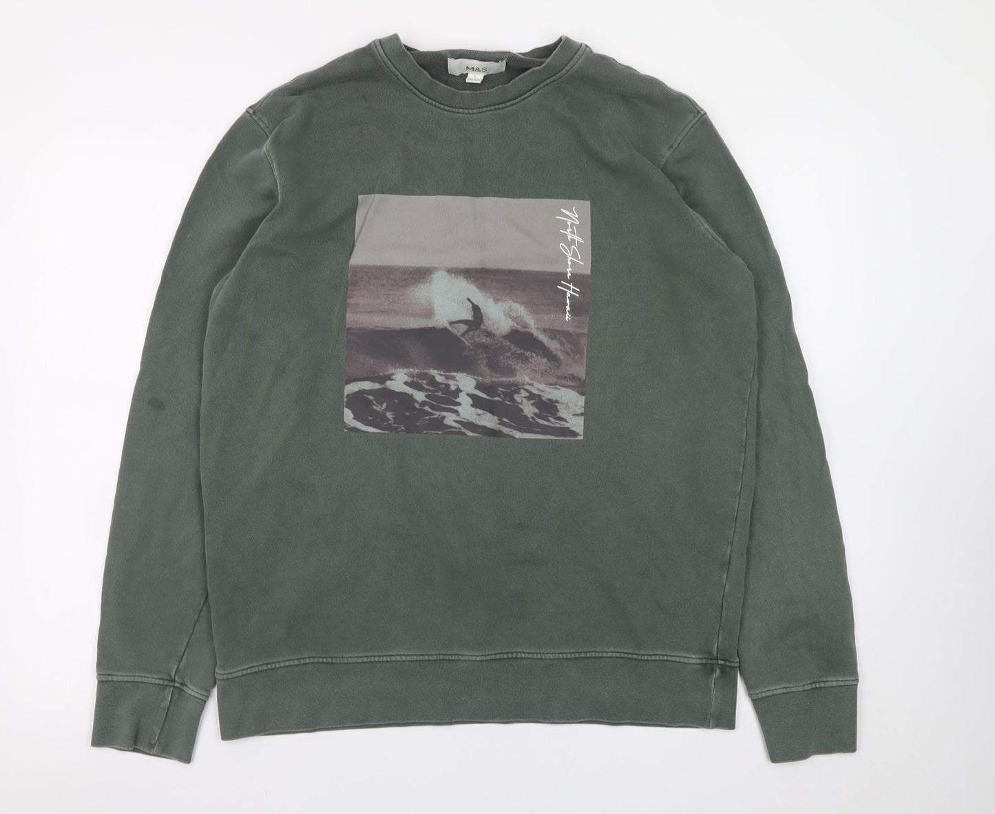 Marks and Spencer Men's Green Graphic Surf Sweatshirt Size L