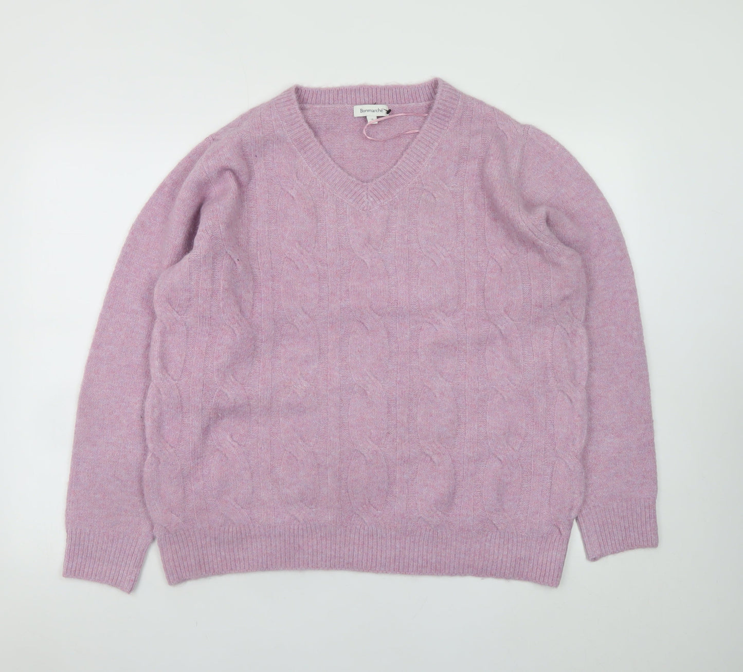 Bonmarché Women’s Pink V-Neck Cable Knit Jumper Size 18