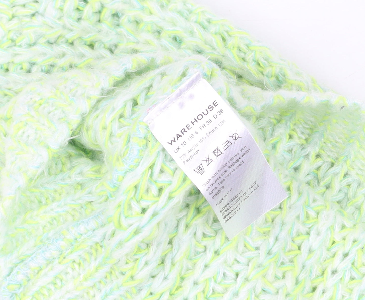 Warehouse Women’s Green Chunky-Knit Crew Neck Jumper Size 10