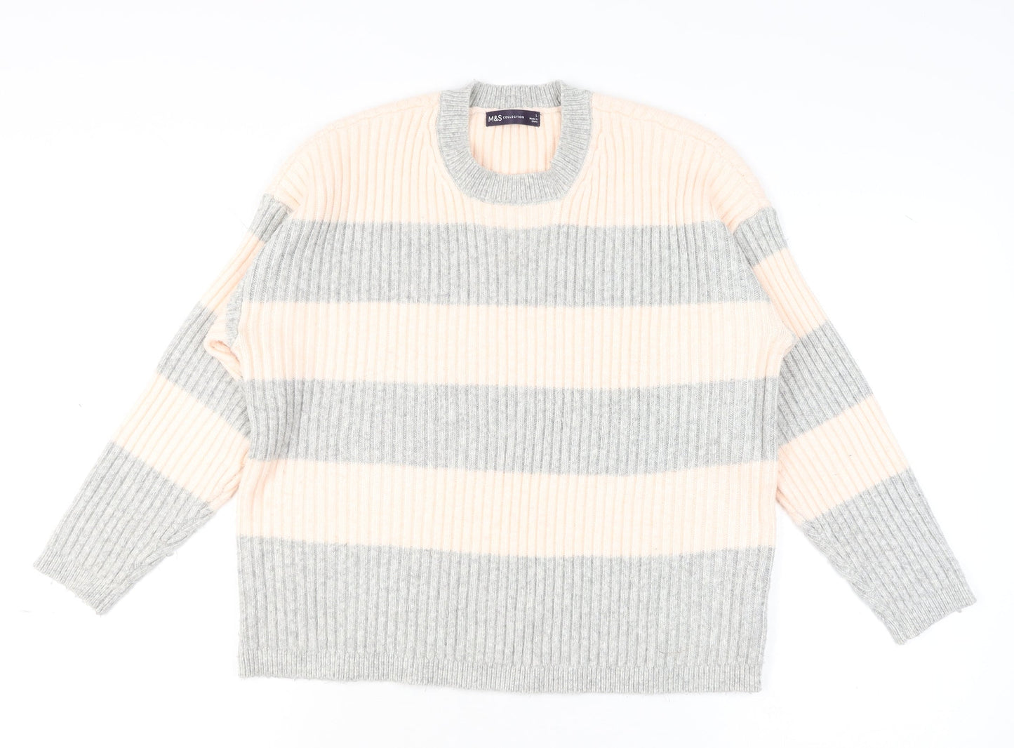 Marks and Spencer Womens Grey Mix Striped Knit Pullover Jumper L