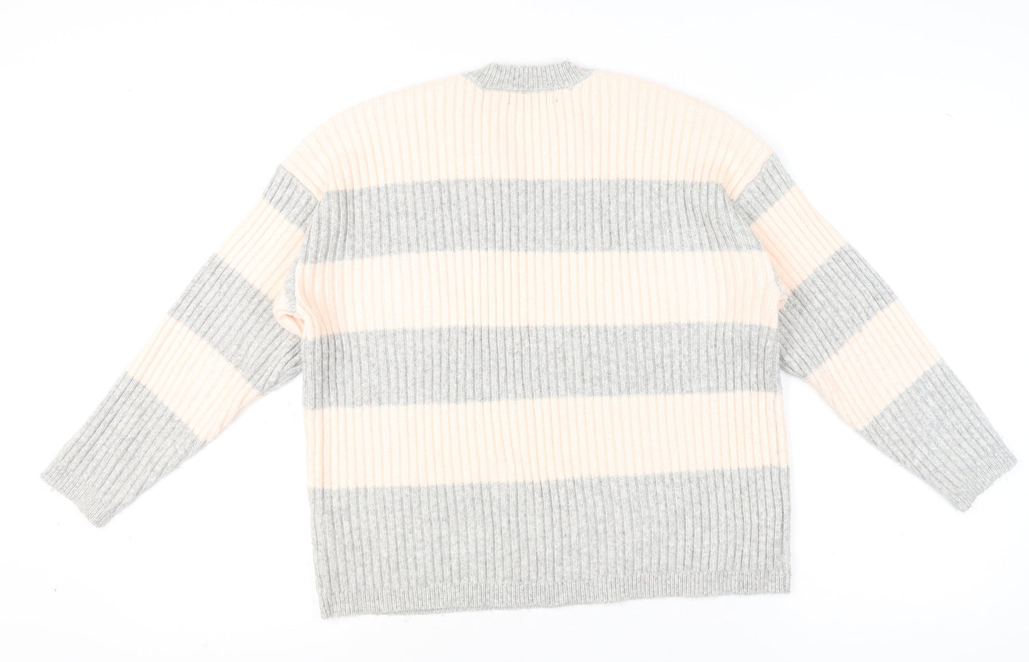 Marks and Spencer Womens Grey Mix Striped Knit Pullover Jumper L