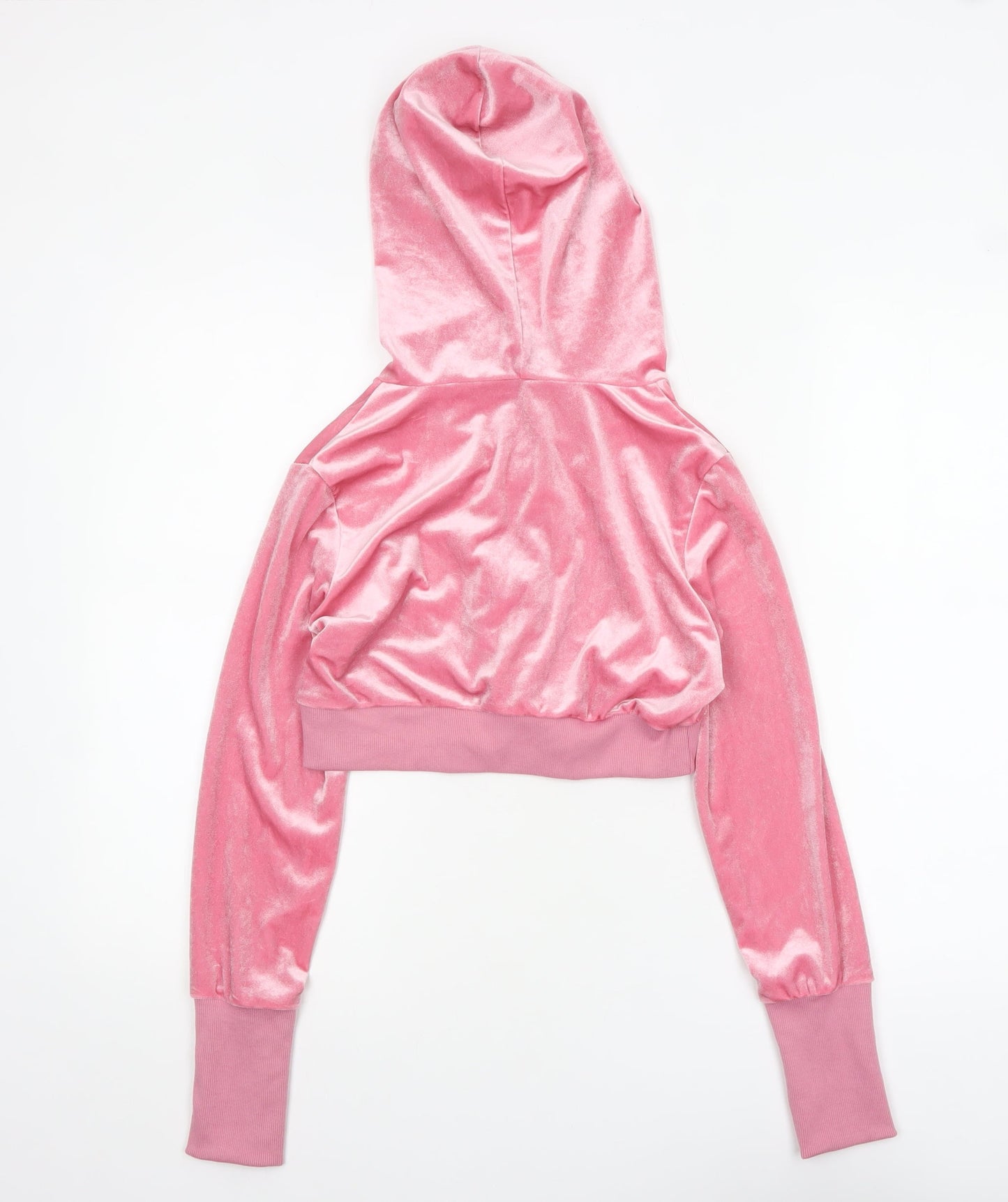 SHEIN Womens Pink Velour Full Zip Cropped Hoodie Size S