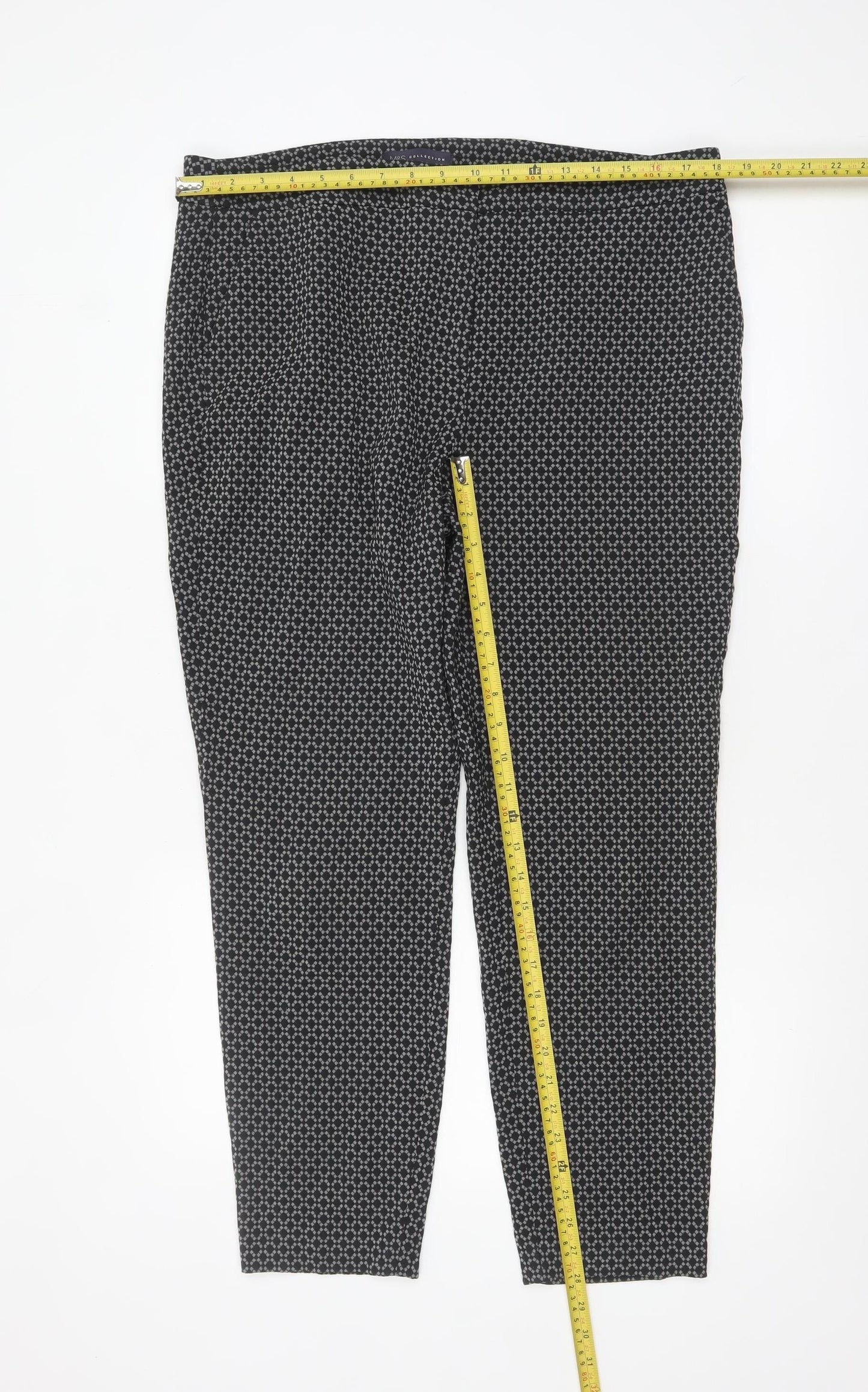 Marks and Spencer Womens Black Geometric Slim Trousers Size 16