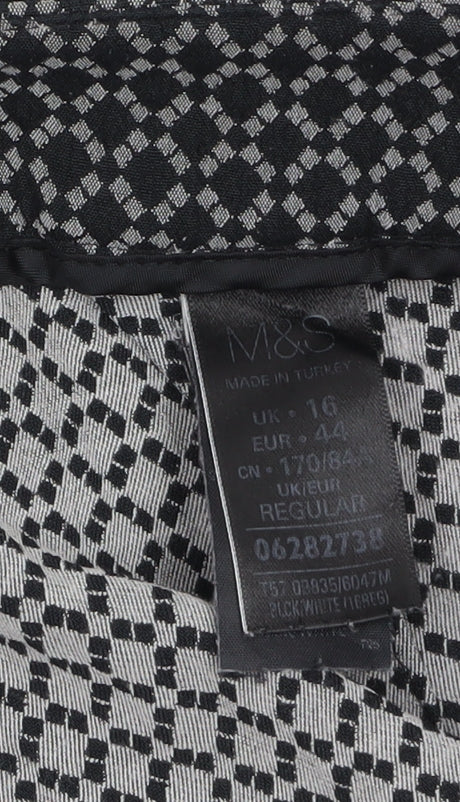 Marks and Spencer Womens Black Geometric Slim Trousers Size 16