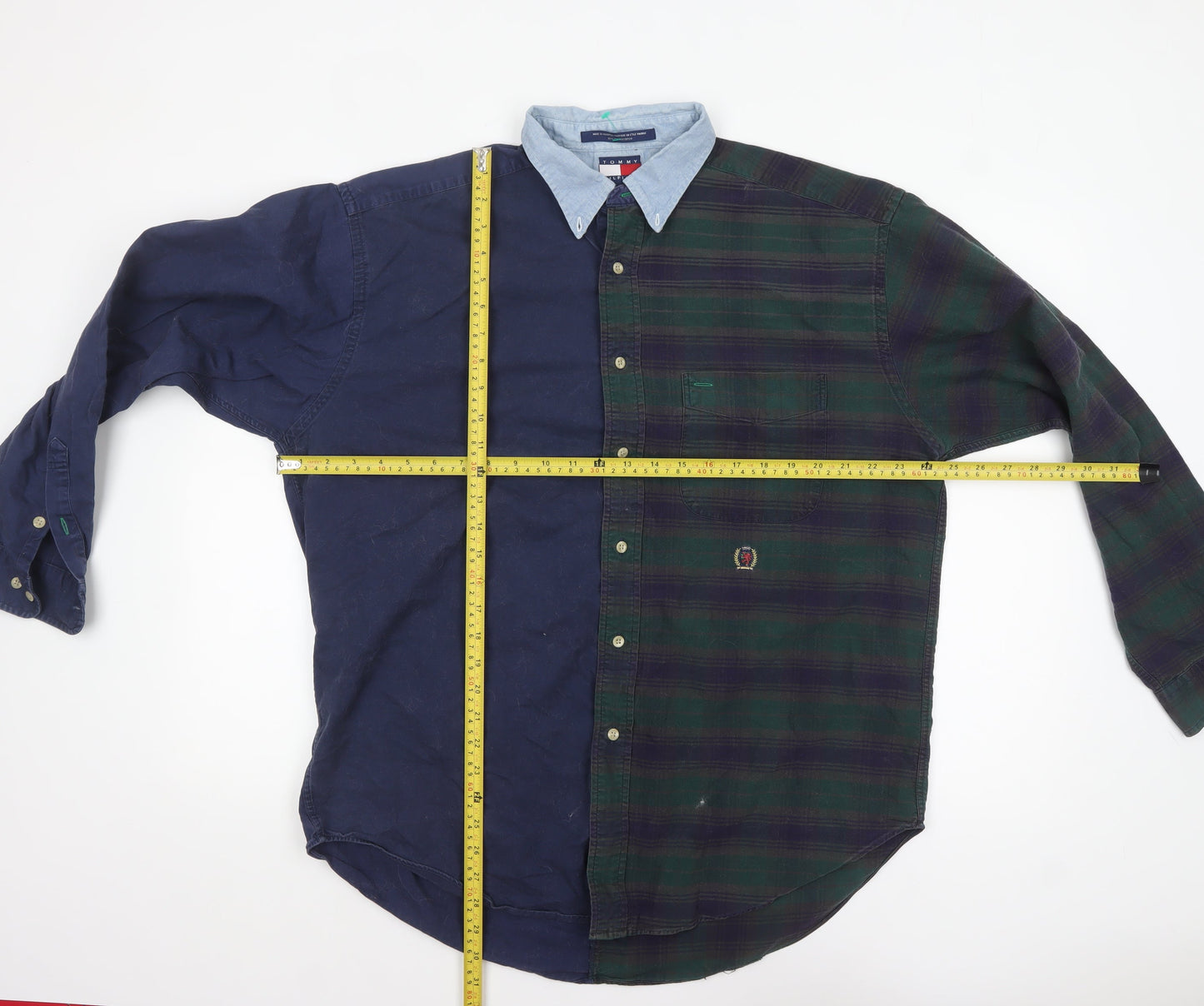 Tommy Hilfiger Men’s Blue Check Button-Up Shirt L Cotton Flannel