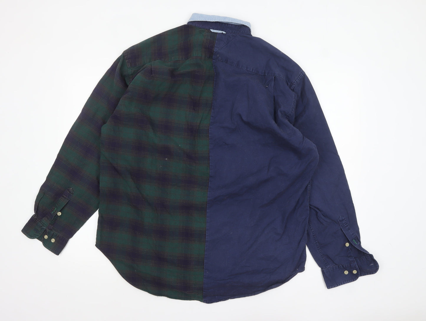 Tommy Hilfiger Men’s Blue Check Button-Up Shirt L Cotton Flannel