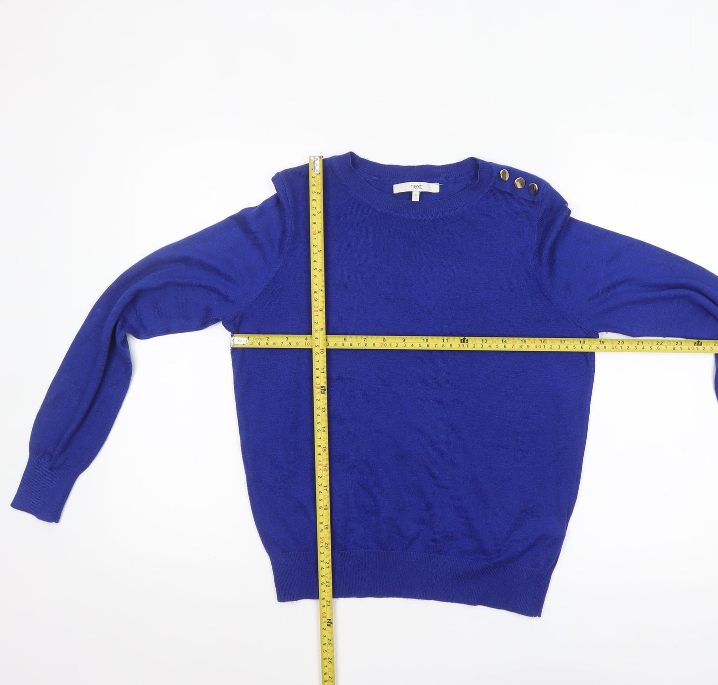 Next Women’s Blue Crew Neck Button Shoulder Jumper Size S