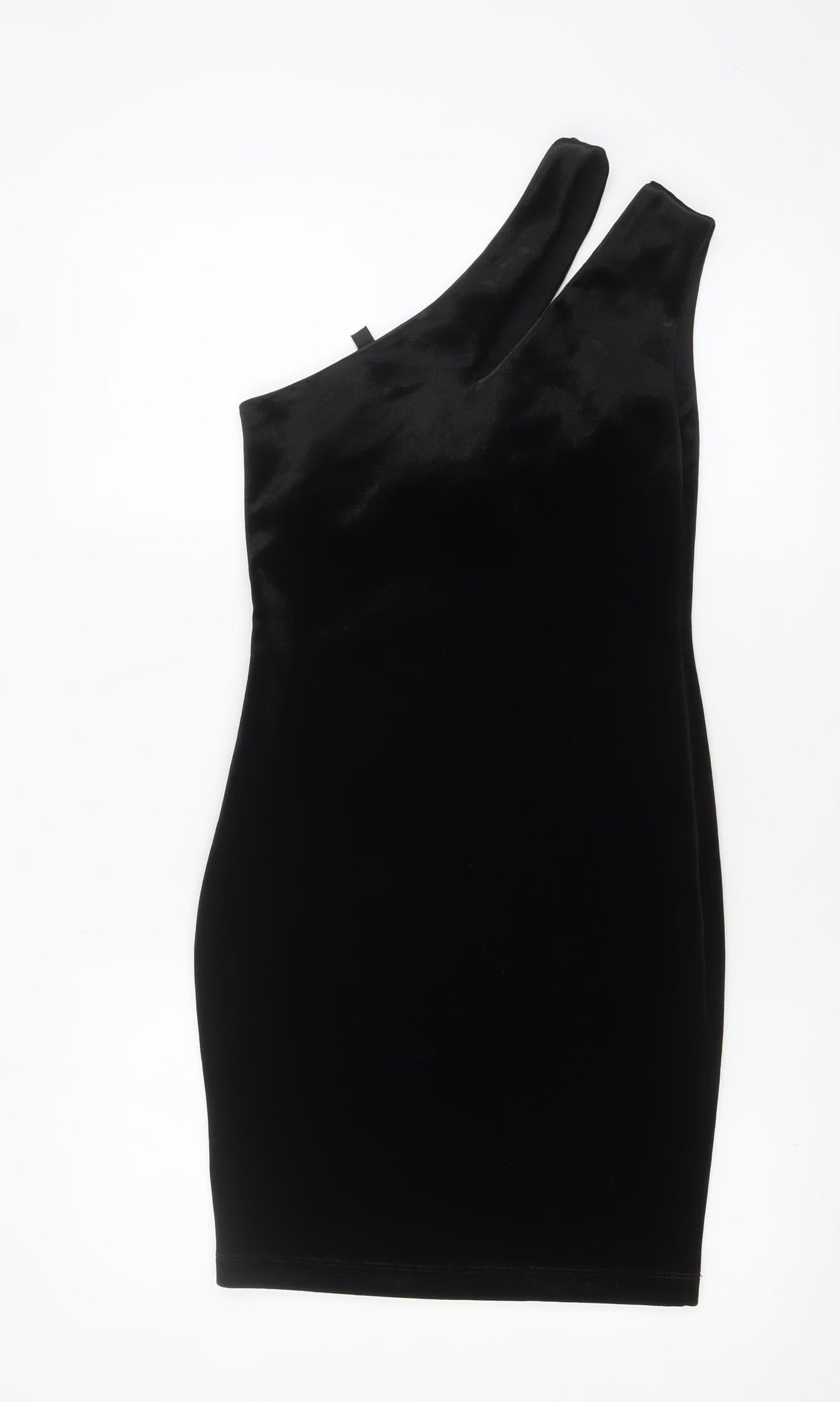 Topshop Women's Black Velvet One Shoulder Bodycon Dress UK 6