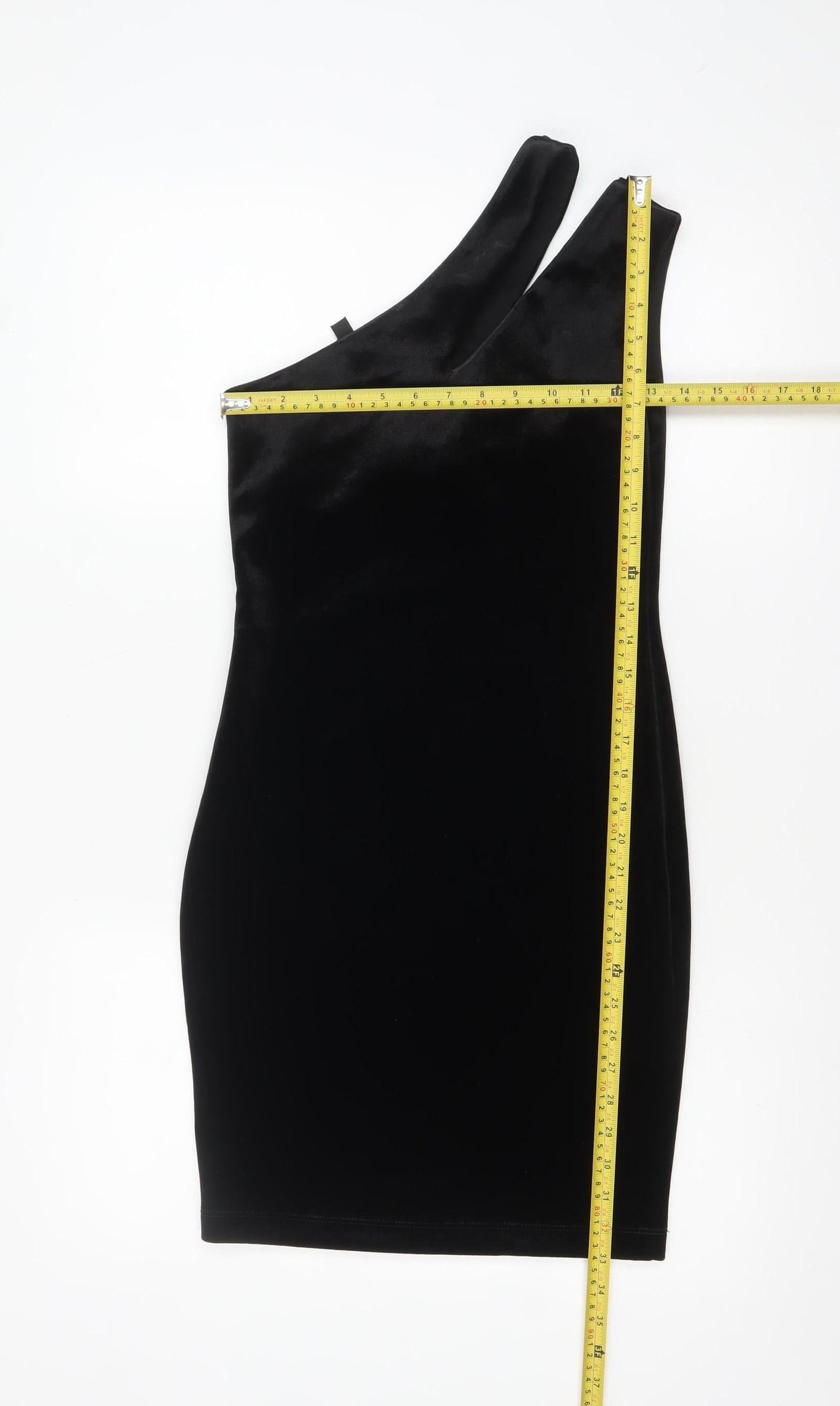 Topshop Women's Black Velvet One Shoulder Bodycon Dress UK 6