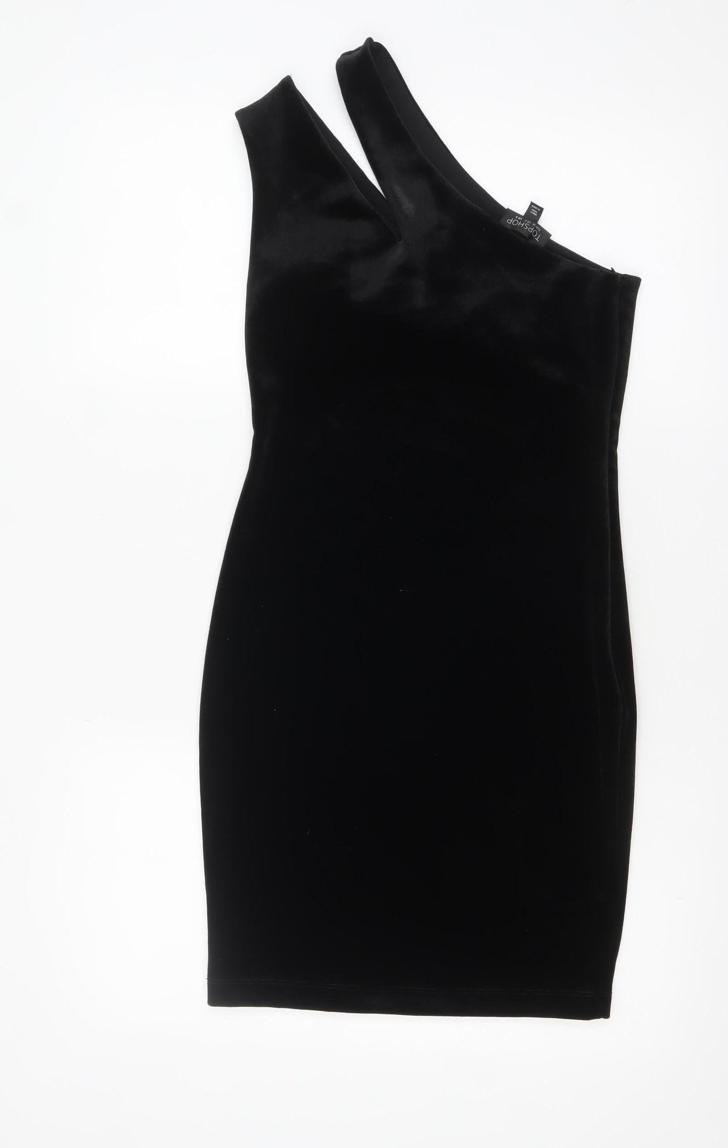 Topshop Women's Black Velvet One Shoulder Bodycon Dress UK 6