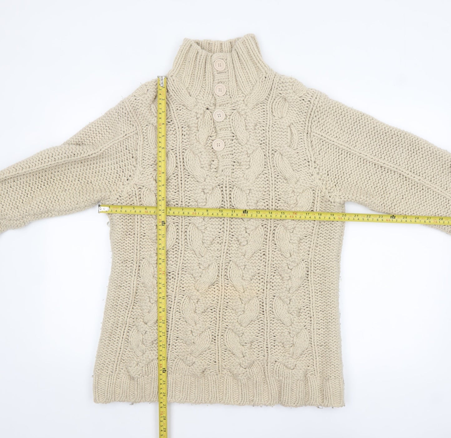 Rocha.John Rocha Men's Beige Cable Knit Wool Blend Pullover Jumper L