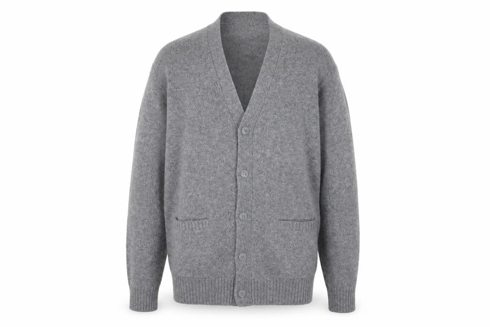 GU Men's Grey Wool Blend Cardigan M V-Neck Knit Jumper