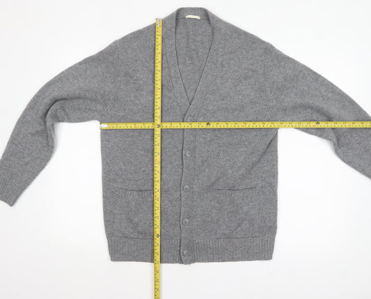 GU Men's Grey Wool Blend Cardigan M V-Neck Knit Jumper