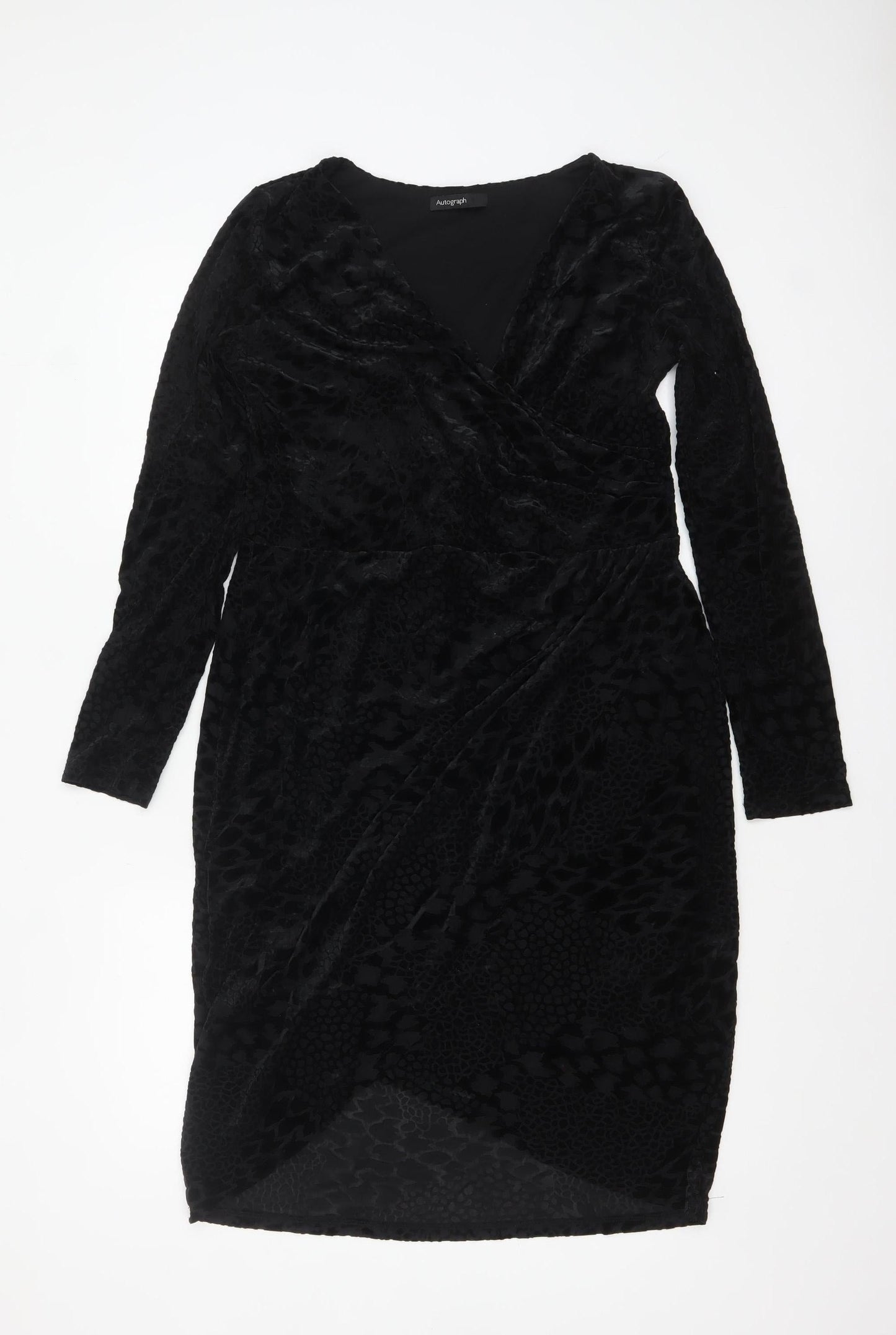 Marks and Spencer Women Black Size 14 Velvet Wrap Dress