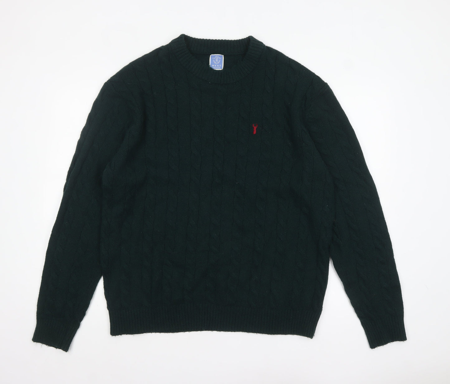 Next Men's Green Cable Knit Crew Neck Jumper XL Wool Blend