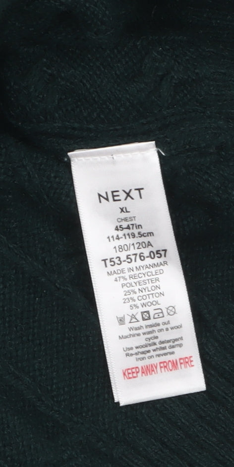 Next Men's Green Cable Knit Crew Neck Jumper XL Wool Blend