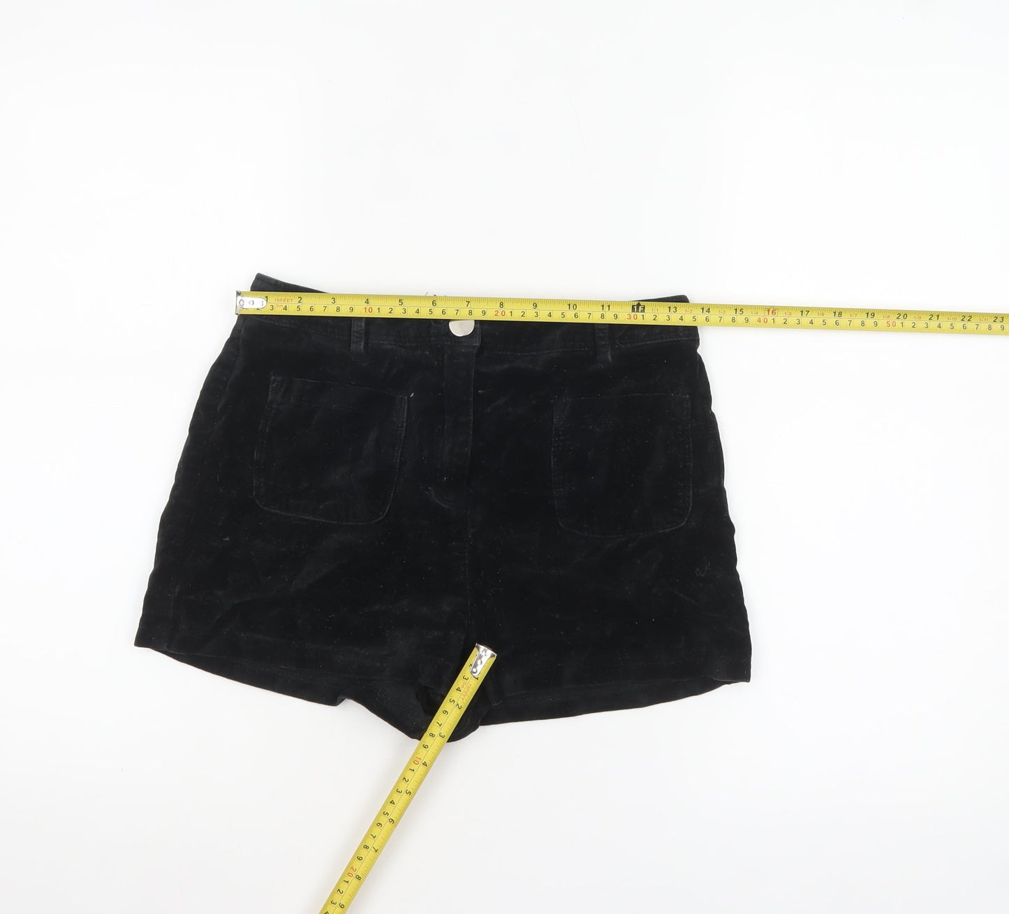 Representative Women Black Cotton Velvet High Rise Chino Shorts S