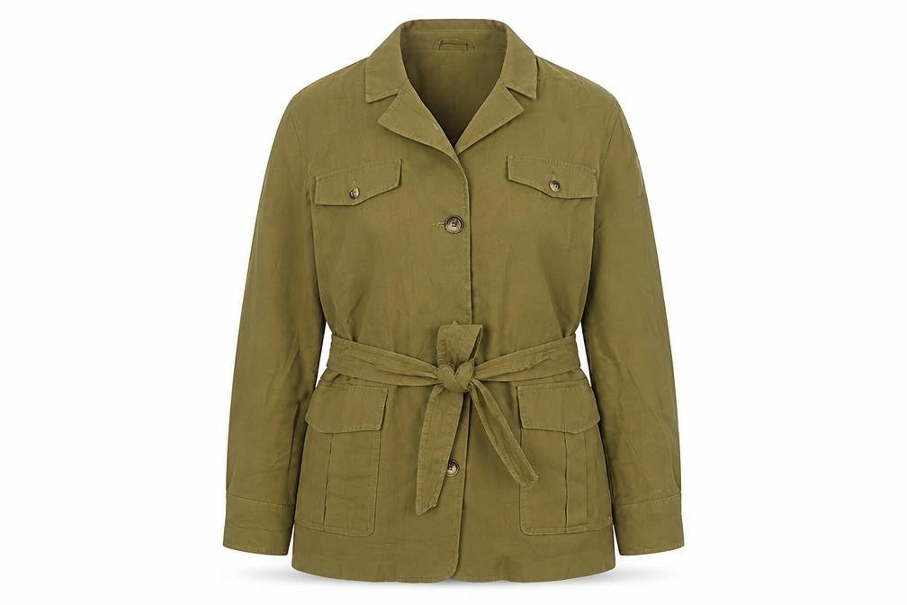 Warehouse Women's Green Military Belted Jacket Size 14