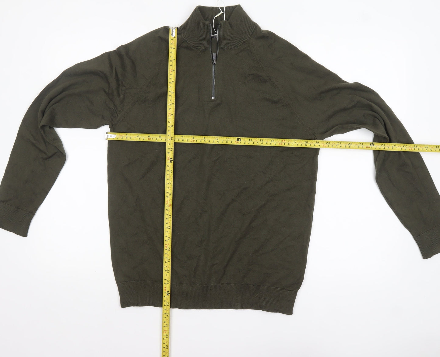 Marks and Spencer Men's Green 1/2 Zip High Neck Cotton Jumper M