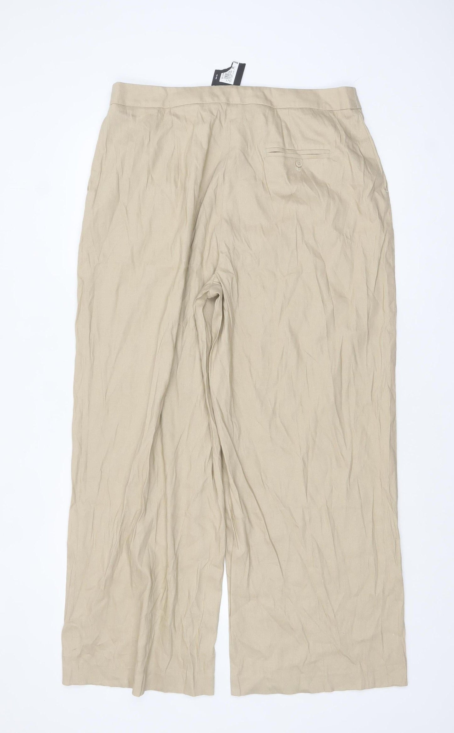 Marks and Spencer Women Beige Linen Blend Wide-Leg Trousers Size 16