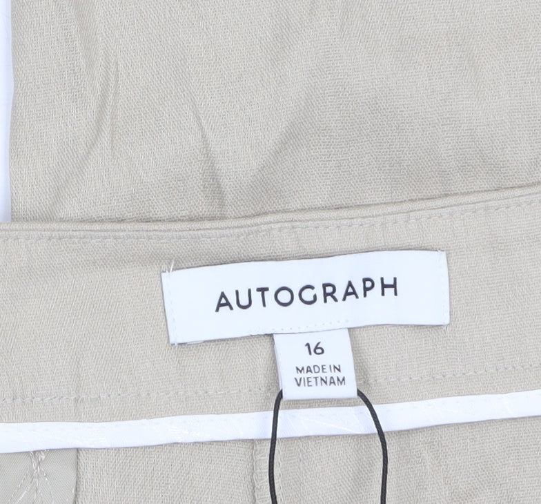 Marks and Spencer Women Beige Linen Blend Wide-Leg Trousers Size 16