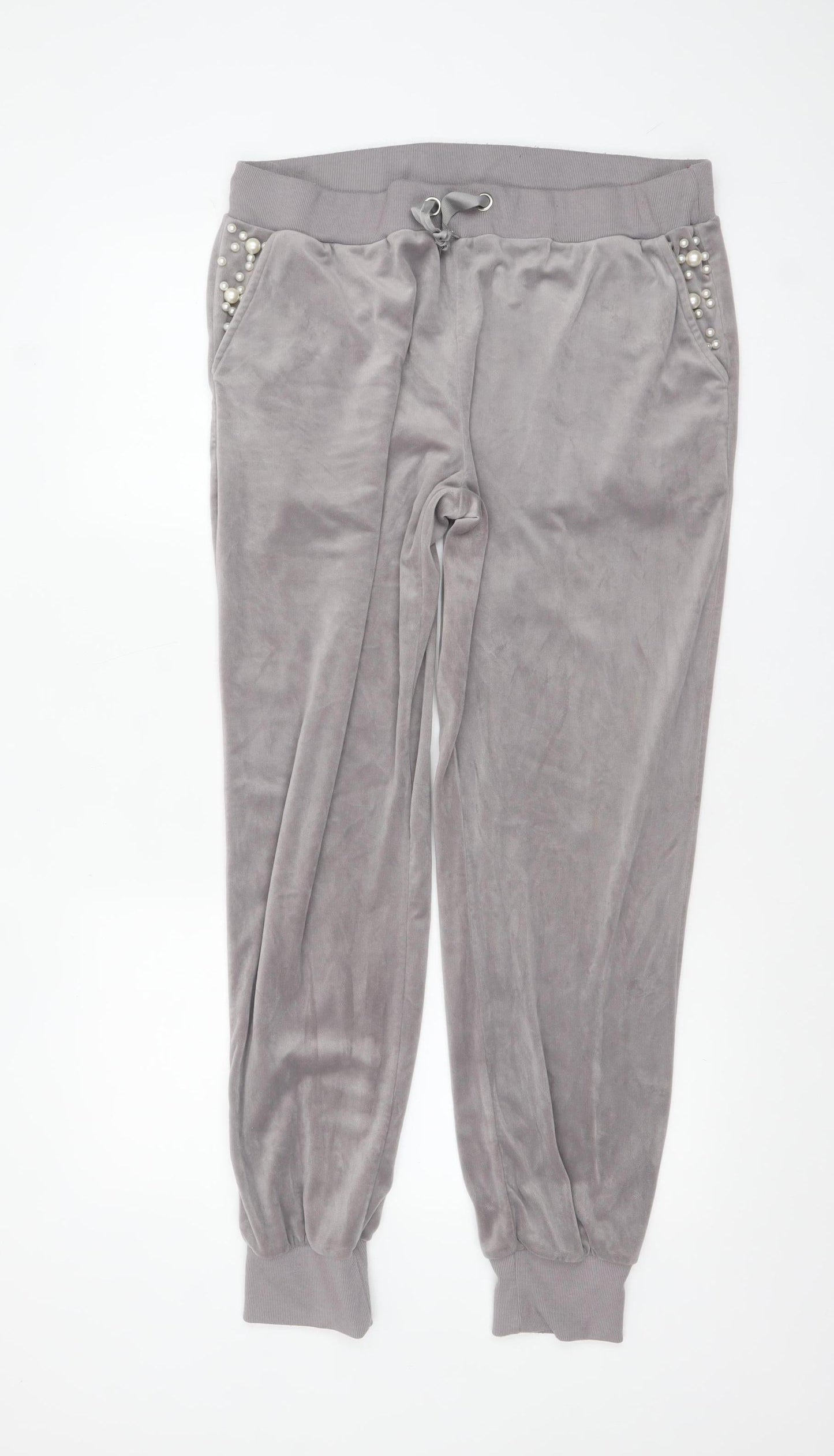 JYI London Womens Grey Velour Pearl Jogger Trousers 3XL