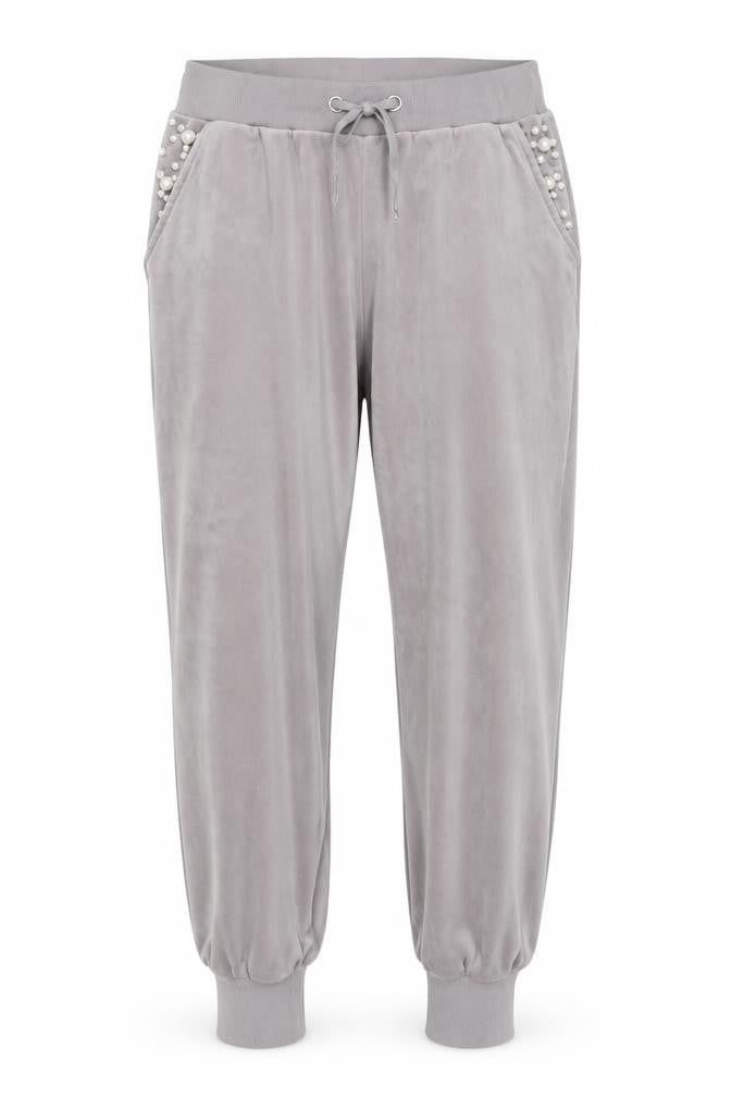 JYI London Womens Grey Velour Pearl Jogger Trousers 3XL