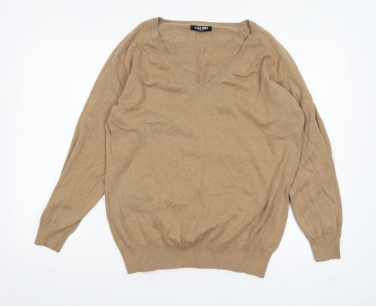 Kallspin Men’s Beige Cotton V-Neck Pullover Jumper Size L