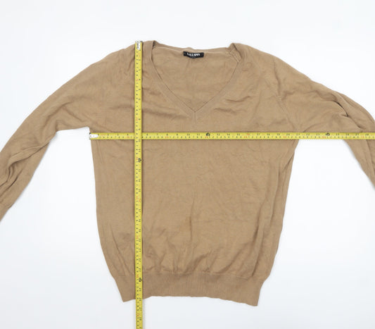Kallspin Men’s Beige Cotton V-Neck Pullover Jumper Size L
