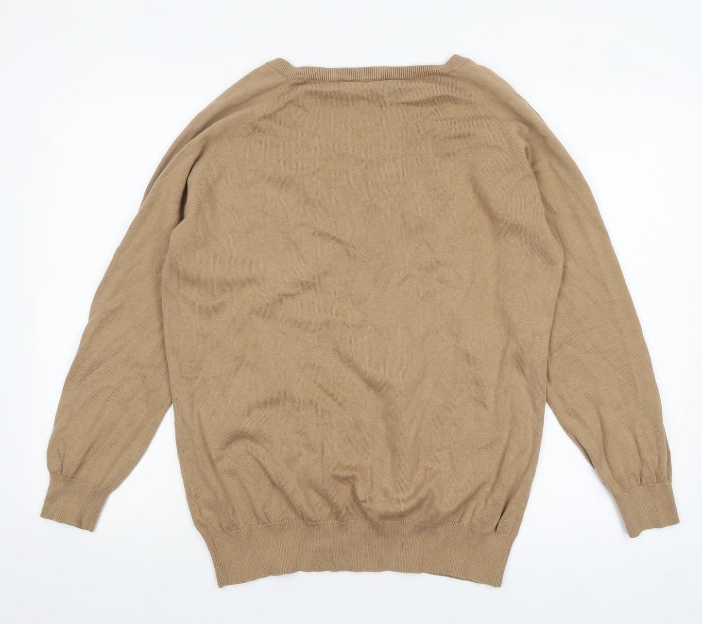 Kallspin Men’s Beige Cotton V-Neck Pullover Jumper Size L