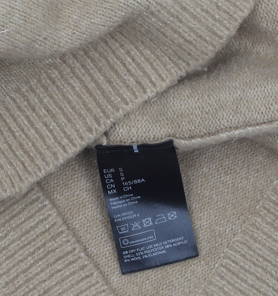 H&M Women Beige Square Neck Wool Blend Puff Sleeve Jumper Size S