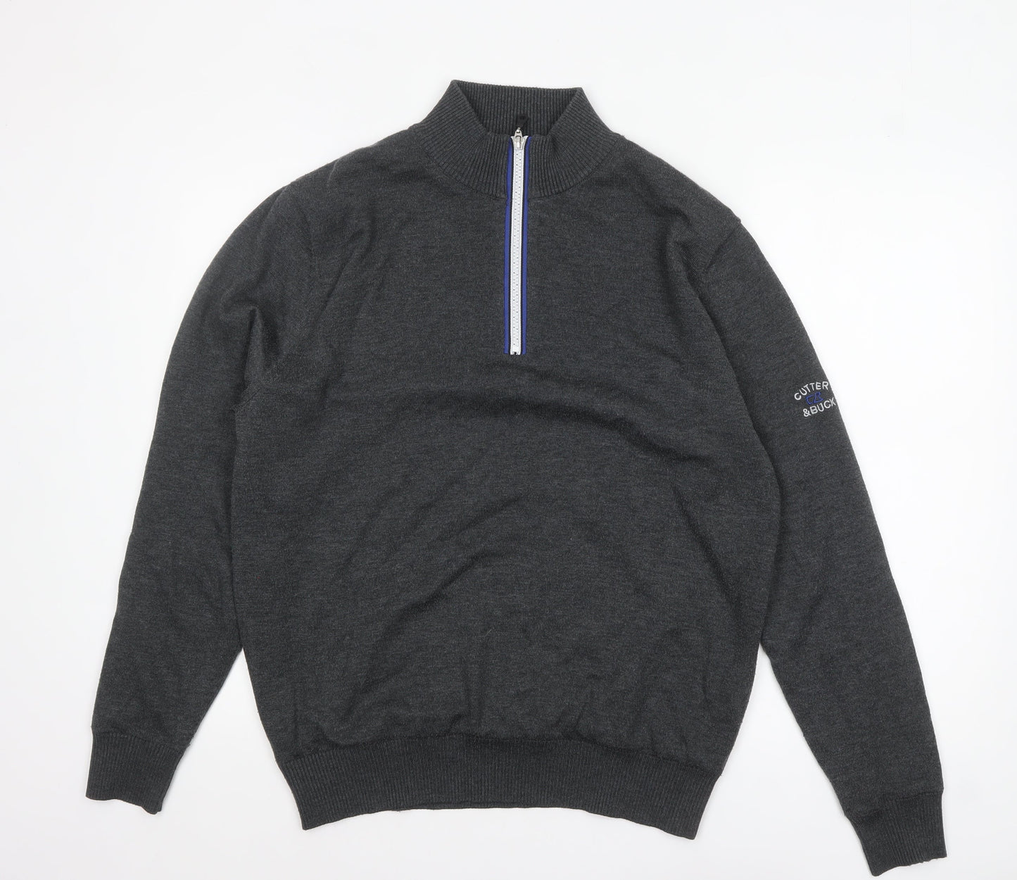 Cutter & Buck Men's Grey L 1/2 Zip High Neck Knit Jumper