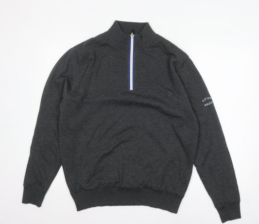 Cutter & Buck Men's Grey L 1/2 Zip High Neck Knit Jumper