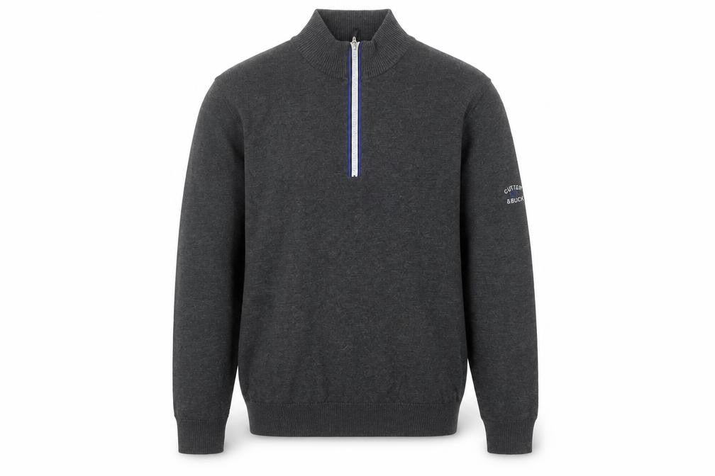 Cutter & Buck Men's Grey L 1/2 Zip High Neck Knit Jumper