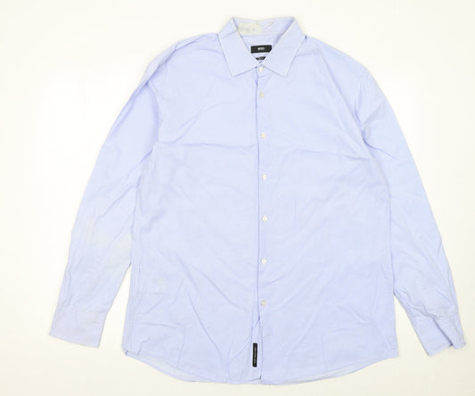 Hugo Boss Men's Blue Slim Fit Long Sleeve Button-Up Shirt 17.5in
