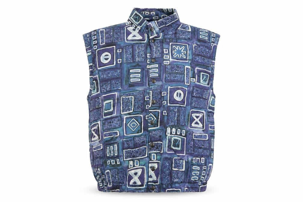 Trigema Womens Blue Geometric Padded Waistcoat XL Retro Cotton Blend