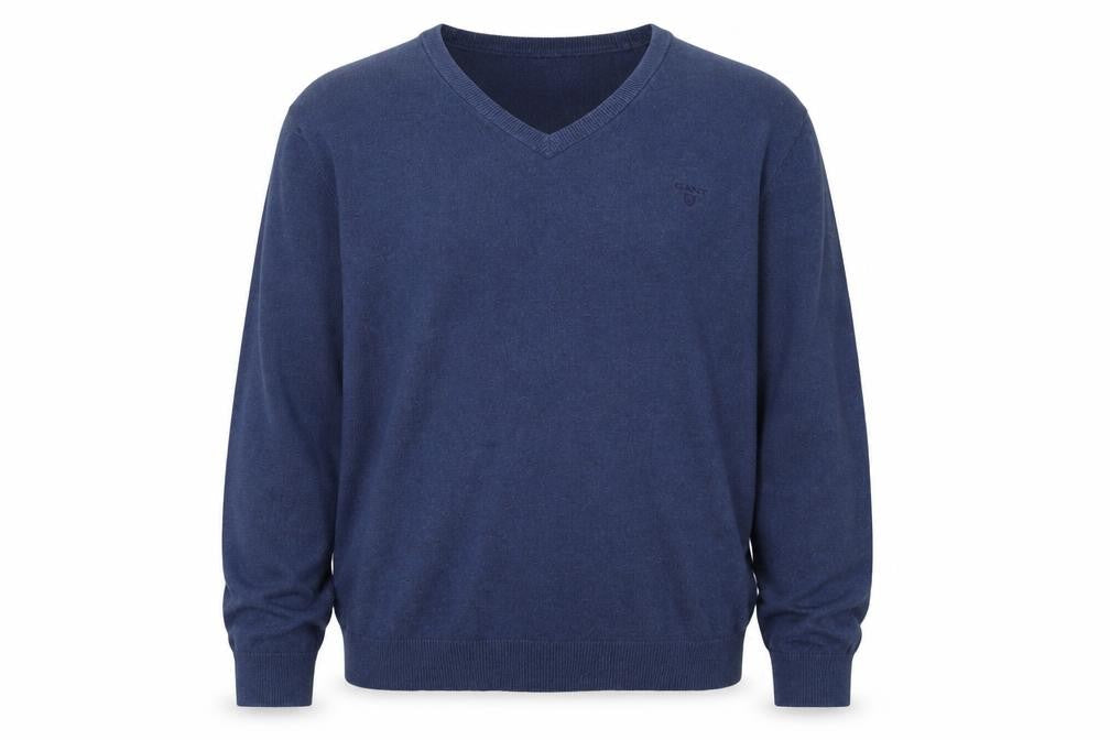 Front view of GANT Men's Blue XL V-Neck Cotton jumper