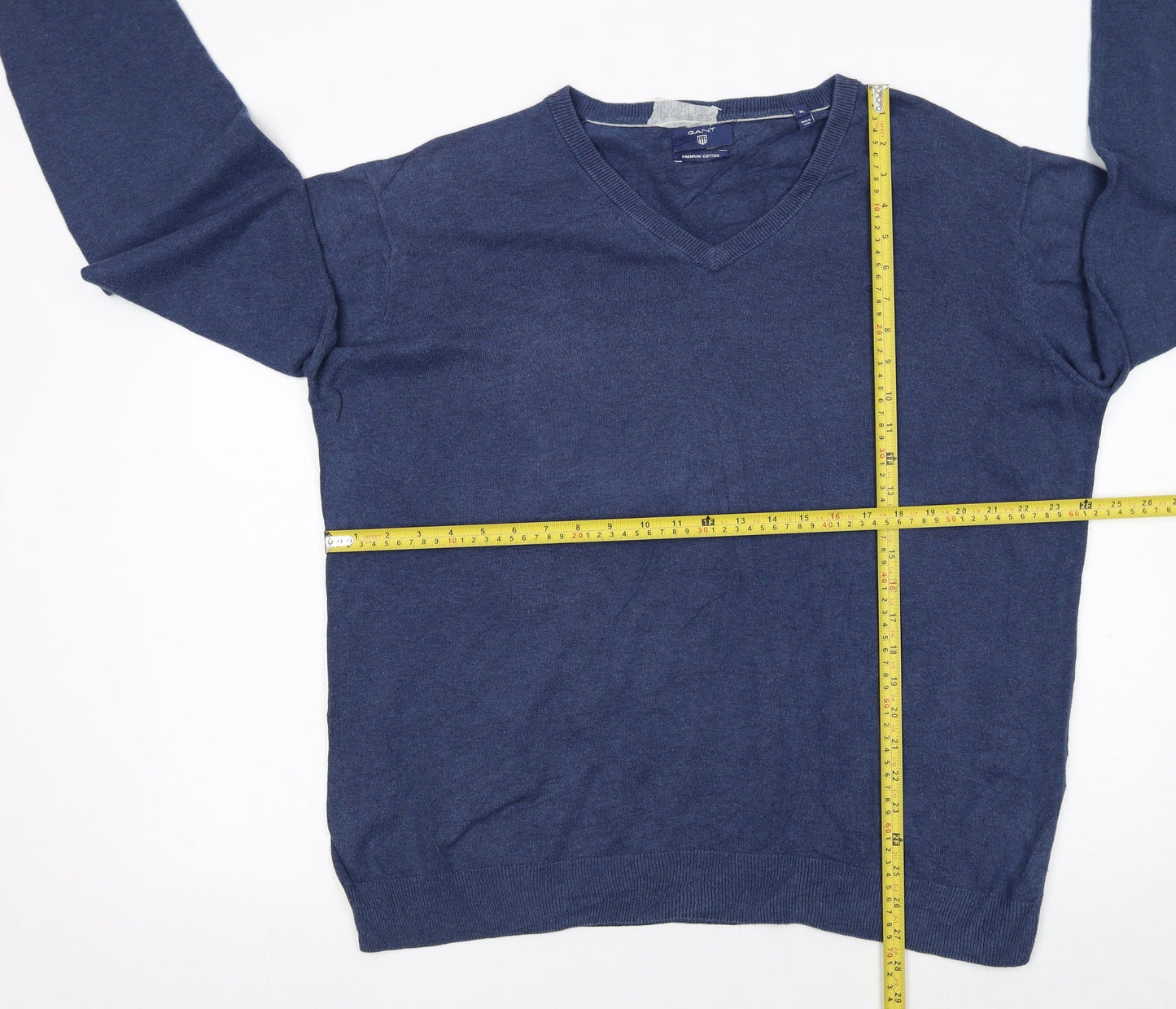Gant Men's Blue XL V-Neck Cotton Pullover Jumper