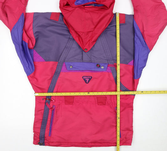 Degre 7 Women's Pink Purple Anorak Ski Jacket Size 10 Hooded Retro