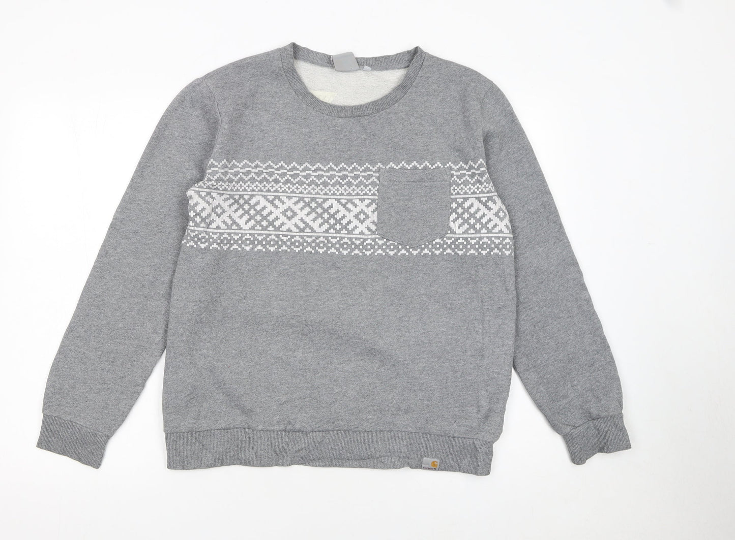 Carhartt Men’s Grey Fair Isle Crew Neck Sweatshirt Size M